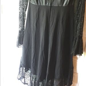 Black Sheer arms leather Mid Area Dress